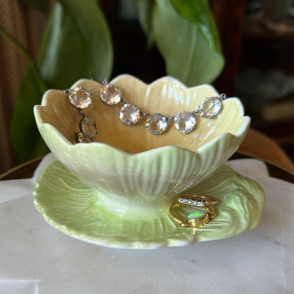 Antique Pair of Royal Winton Lotus Lusterware Bowls Attached Handle Saucer Plate - Picture 16 of 16